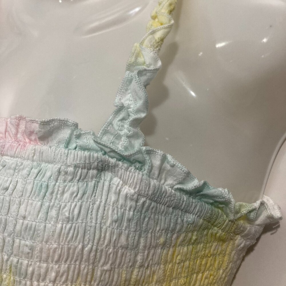 STORIA Womens Smoked Cropped Tank Top Straps Rainbow Pastel Ruffle Size L Life - Picture 5 of 8